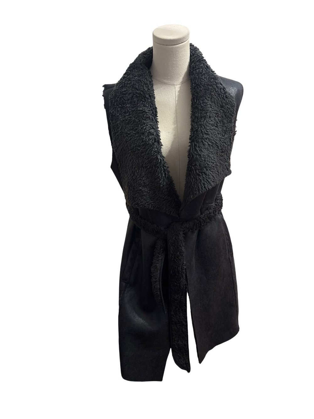 RW&CO faux leather and shearling belted wrap vest - size M